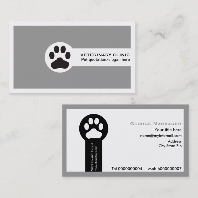 Tarjetas de visita minimalistas Vet/Veterinary Cli (Anverso / Reverso)