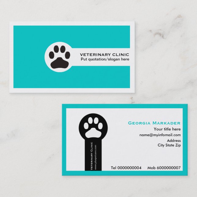 Tarjetas de visita minimalistas Vet/Veterinary Cli (Anverso / Reverso)