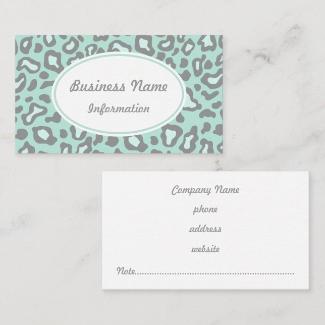 Tarjetas de visita Mint Green Leopard (Anverso / Reverso)