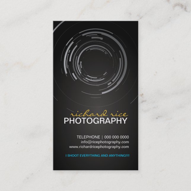 Tarjetas de visita modernas del fotógrafo (Anverso)