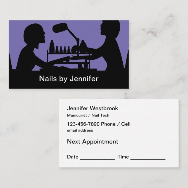 Tarjetas de visita modernas para citas de manicura (Anverso / Reverso)