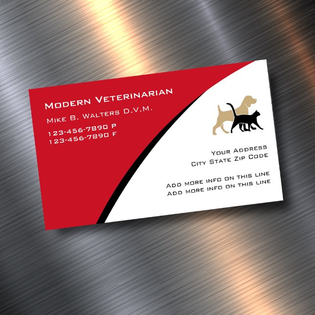Tarjetas de visita modernas y veterinarias magnéti (veterinarian magnetic business cards)