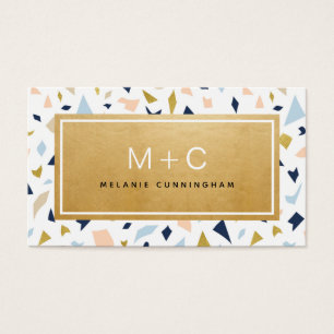 Tarjetas de visita Monogram Gold Terrazzo