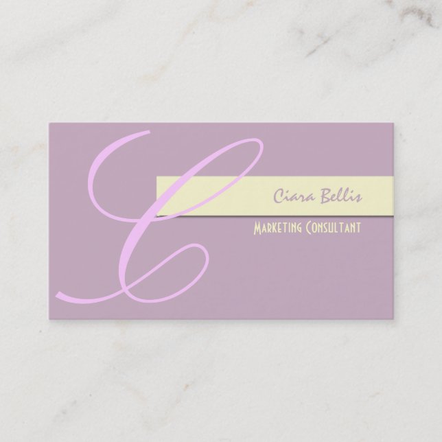 Tarjetas de visita, monograma de niña en lilac (Anverso)