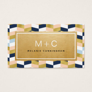 Tarjetas de visita Monograma Gold Chevron Herringb
