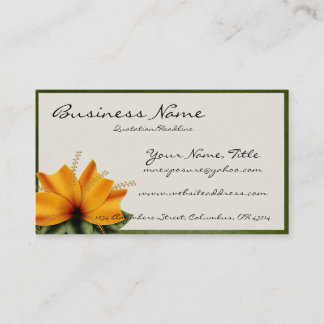 Tarjetas de visita naranja y de flor verde