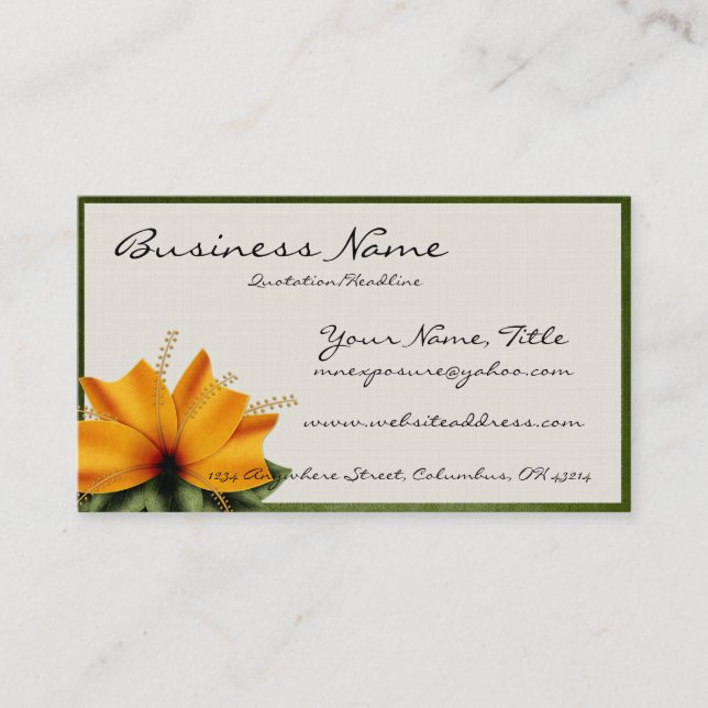 Tarjetas de visita naranja y de flor verde (Anverso)