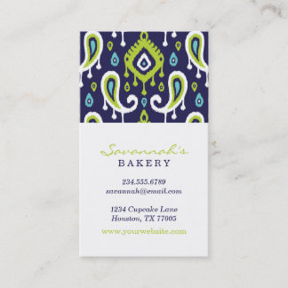 Tarjetas de visita Naval y Green Ikat Paisley