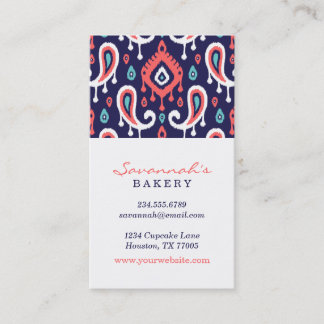 Tarjetas de visita Navy and Coral Ikat Paisley