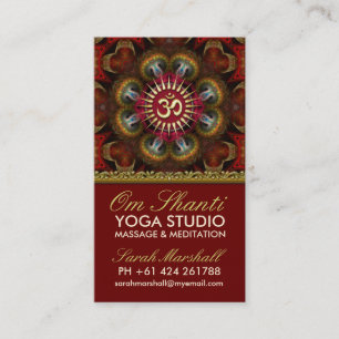Tarjetas de visita Om Shanti Yoga Red Gold