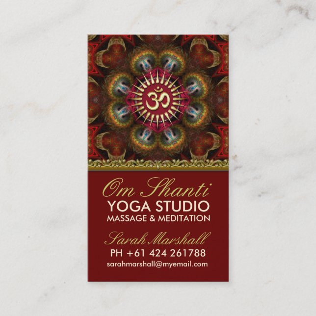 Tarjetas de visita Om Shanti Yoga Red Gold (Anverso)