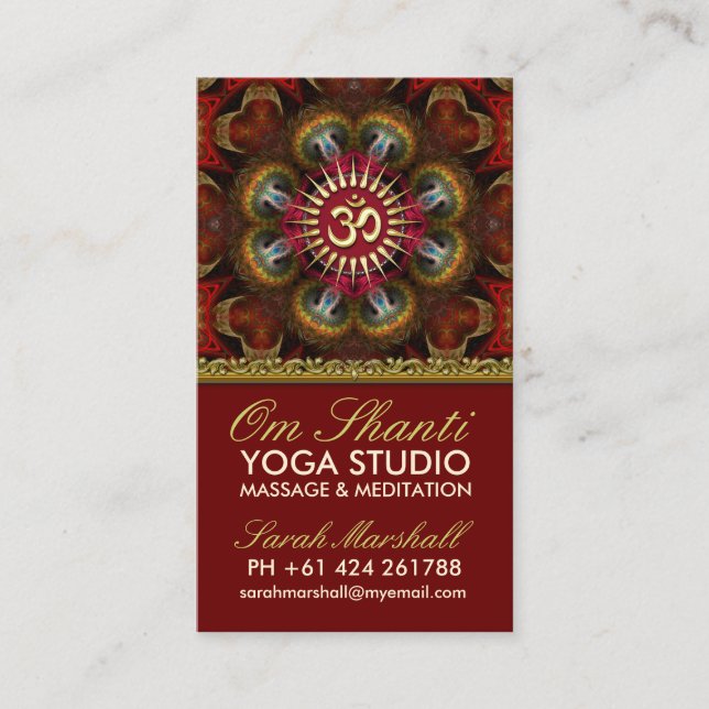 Tarjetas de visita Om Shanti Yoga Red Gold (Anverso)