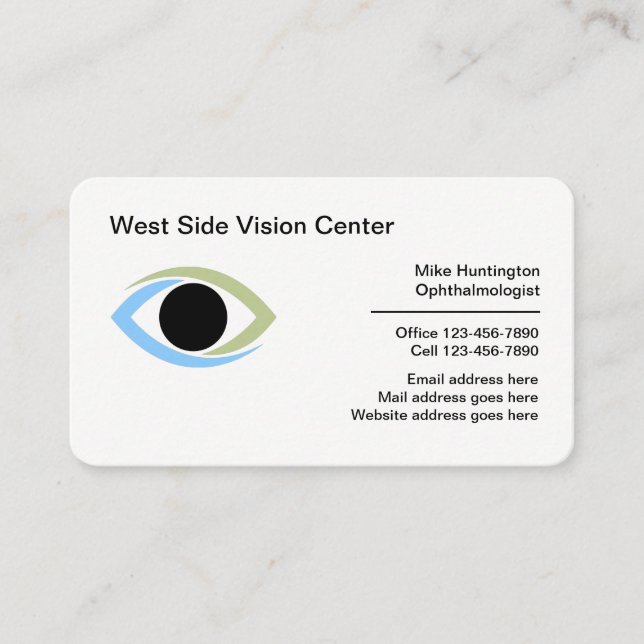 Tarjetas de visita optometristas de cuidado ocular (Anverso)