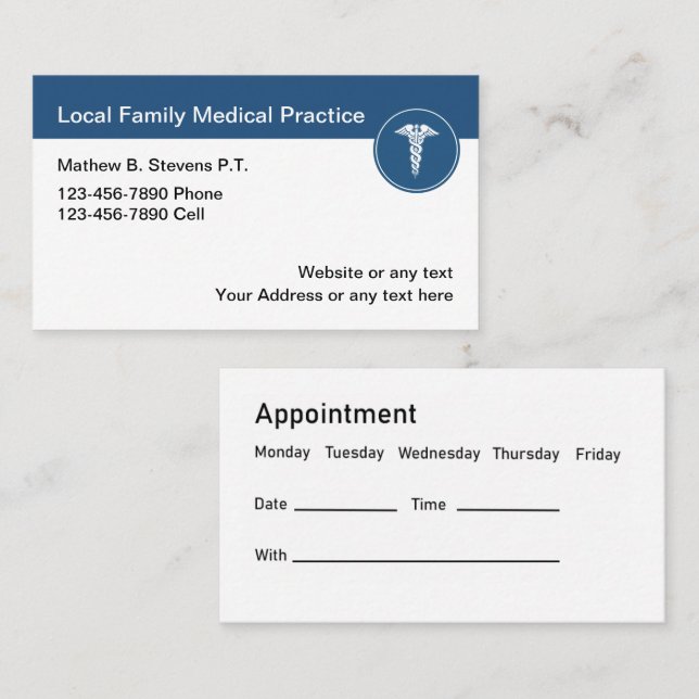 Tarjetas de visita para citas con Médicos médicos (Anverso / Reverso)