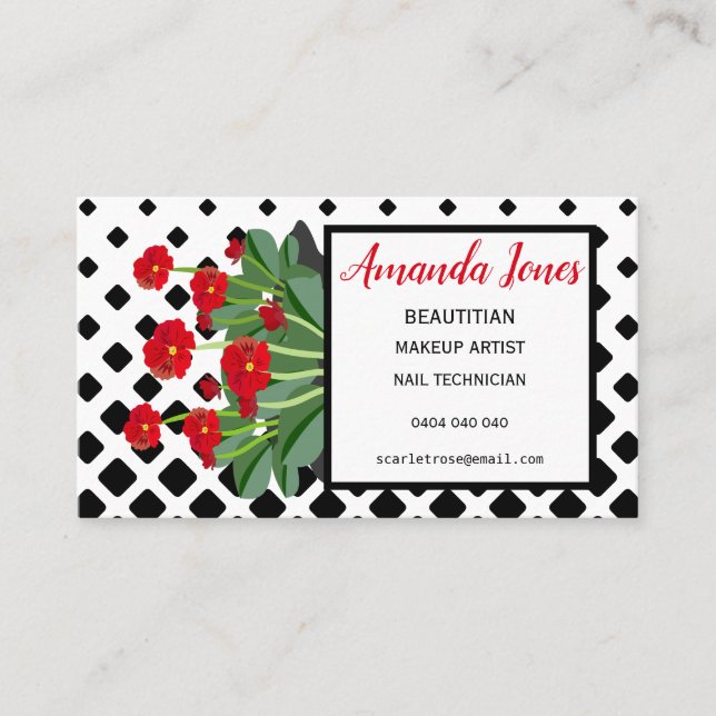Tarjetas de visita para citas de belleza rojo y ne (Anverso)