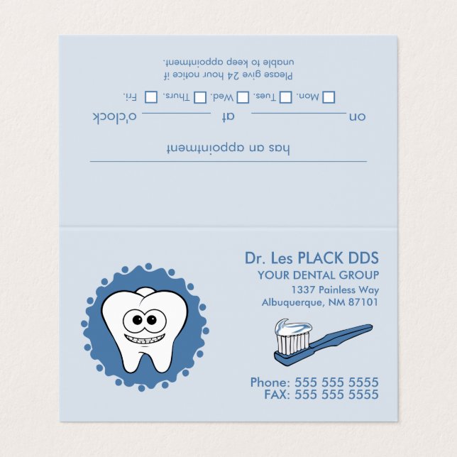 Tarjetas de visita para citas de dentista (Exterior desplegado)
