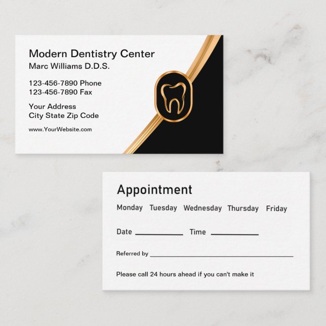 Tarjetas de visita para citas de dentista con clas (Anverso / Reverso)
