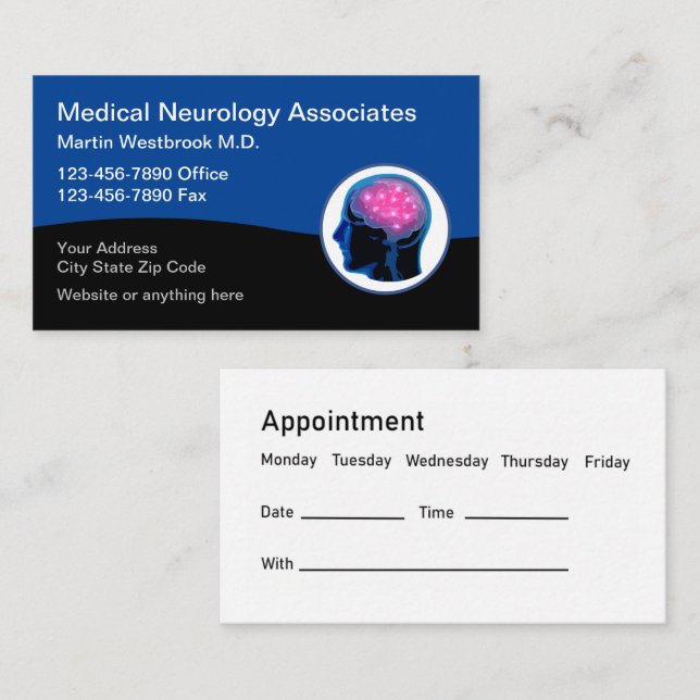 Tarjetas de visita para citas de neurología médica (Anverso / Reverso)