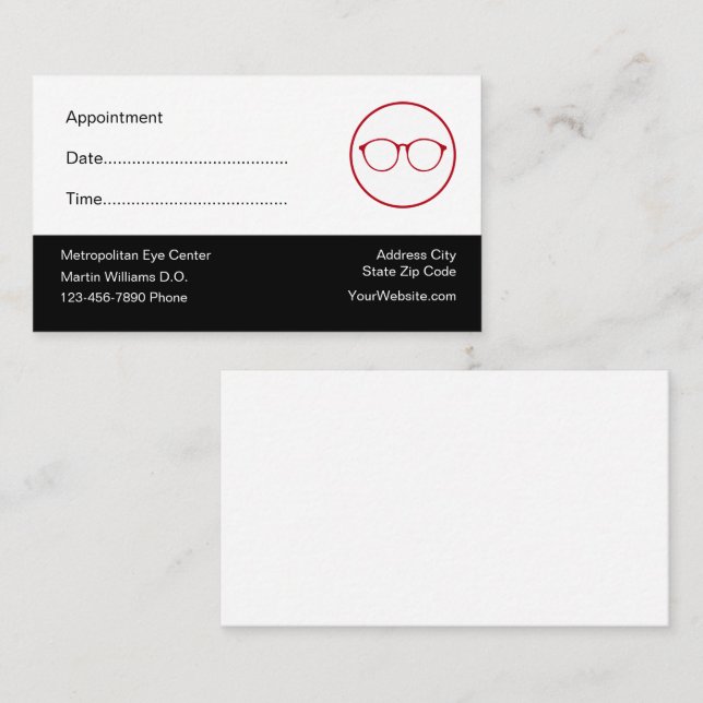 Tarjetas de visita para citas de pacientes optomet (Anverso / Reverso)
