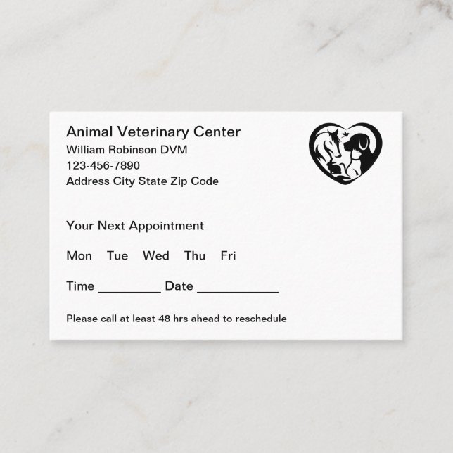 Tarjetas de visita para citas médicas veterinarias (Anverso)