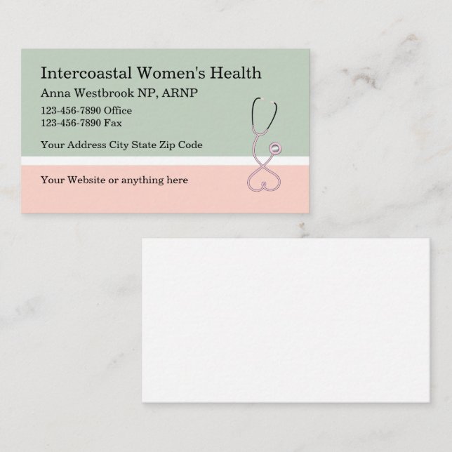 Tarjetas de visita para estetioscopio médico femen (Anverso / Reverso)