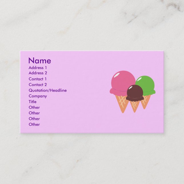 Tarjetas de visita para Ice Cream Cone (Anverso)