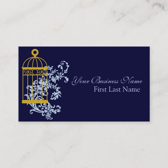 Tarjetas de visita para la jaula de aves azul vint (Anverso)