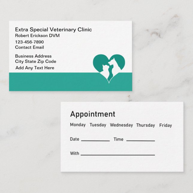 Tarjetas de visita para Mascotas veterinarios (Anverso / Reverso)