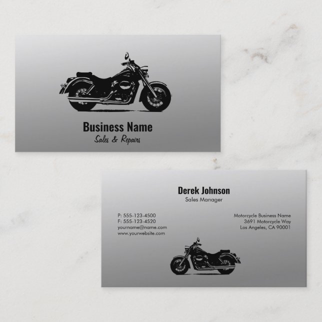 Tarjetas de visita para motocicletas | Plata gradi (Anverso / Reverso)