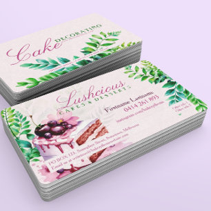 Tarjetas de visita para pasteles de arándano rosa 
