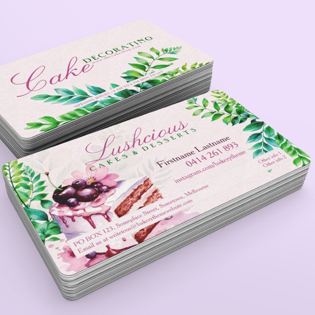 Tarjetas de visita para pasteles de arándano rosa  (Subido por el creador)