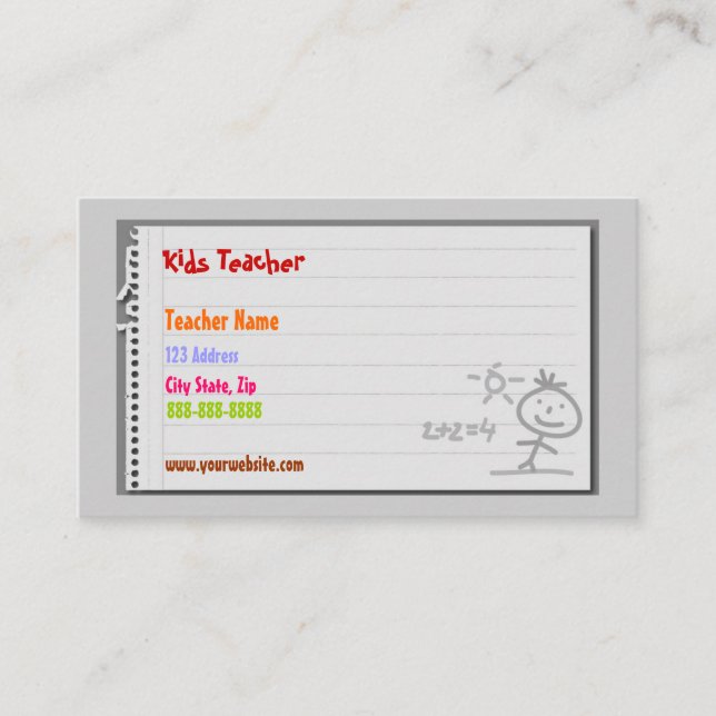 Tarjetas de visita para profesores de escuela (Anverso)