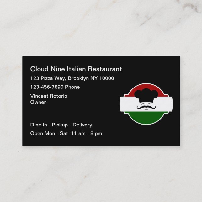 Tarjetas de visita para restaurantes italianos Gua (Anverso)