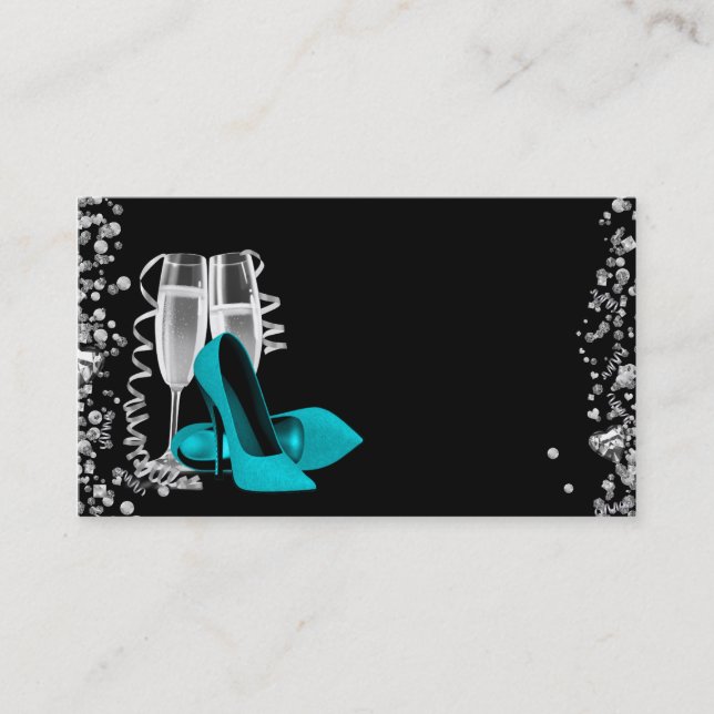 Tarjetas de visita para zapatos de tacón azul verd (Anverso)