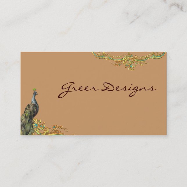 Tarjetas de visita Peacock & Gold Filigree Rococo (Anverso)