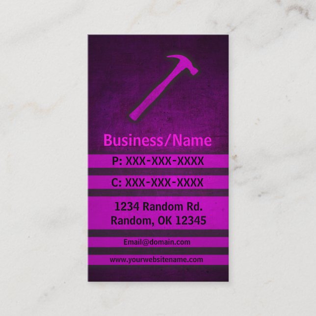 Tarjetas de visita personalizado de martillo rosa (Anverso)