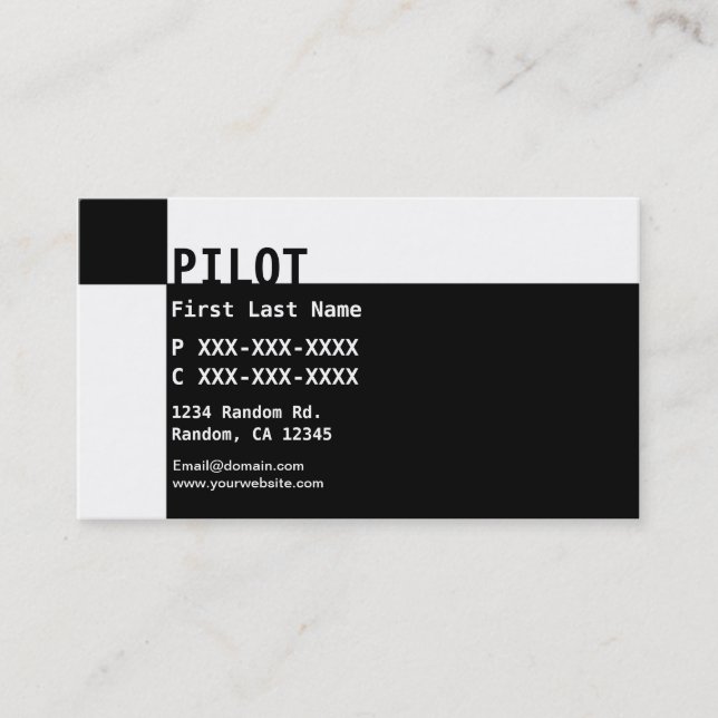 Tarjetas de visita PILOT inversas en blanco negro (Anverso)