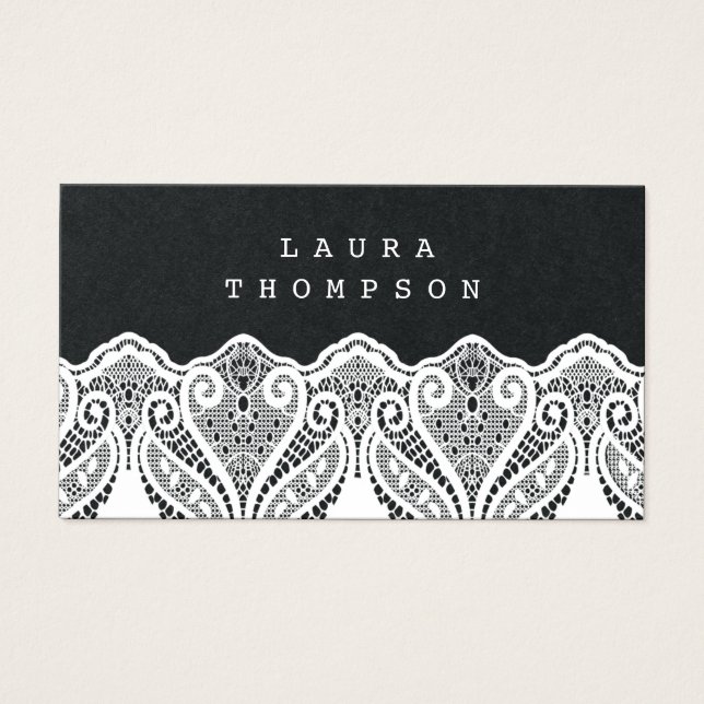 Tarjetas de visita Premium Black Lace White Lace (Frente)