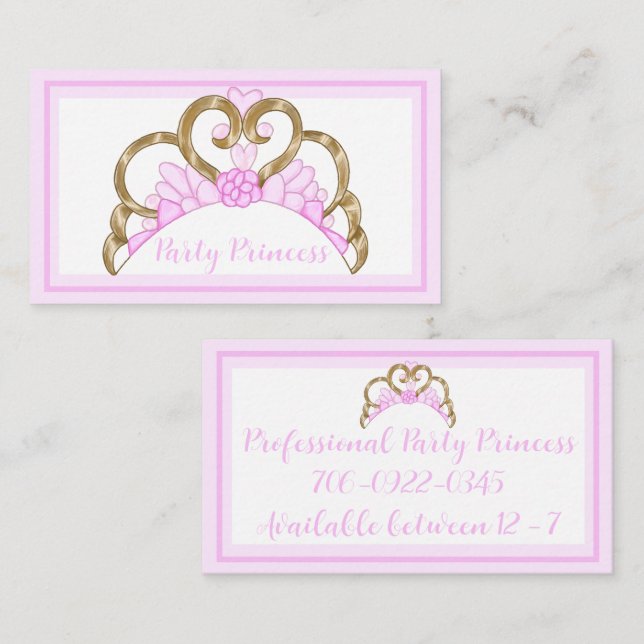 Tarjetas de visita Princesa Fiesta rosa (Anverso / Reverso)