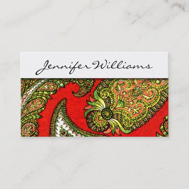 Tarjetas de visita profesional Red Paisley para em (Anverso)