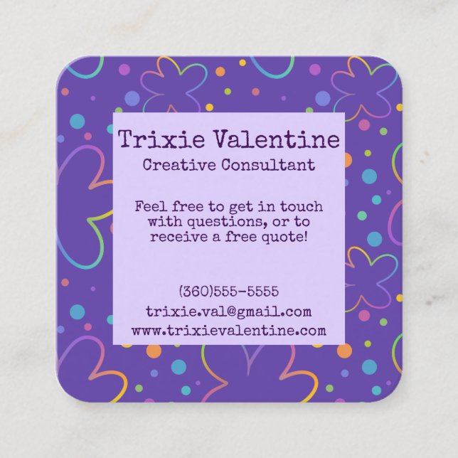 Tarjetas de visita Purple Memorable con flores (Anverso)