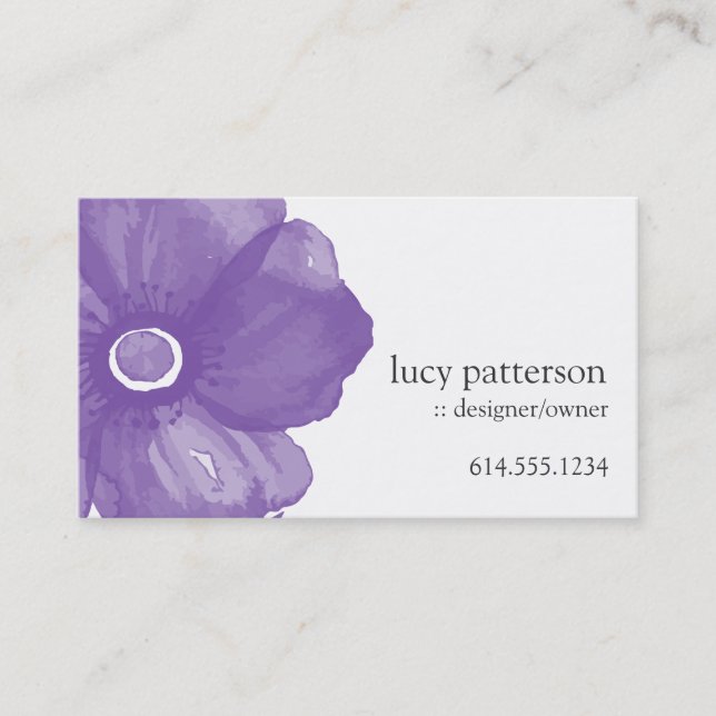 Tarjetas de visita Purple Watercolor Flower (Anverso)