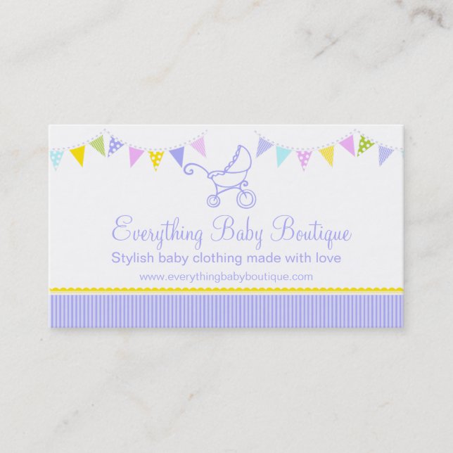 Tarjetas de visita púrpuras del boutique del bebé (Anverso)
