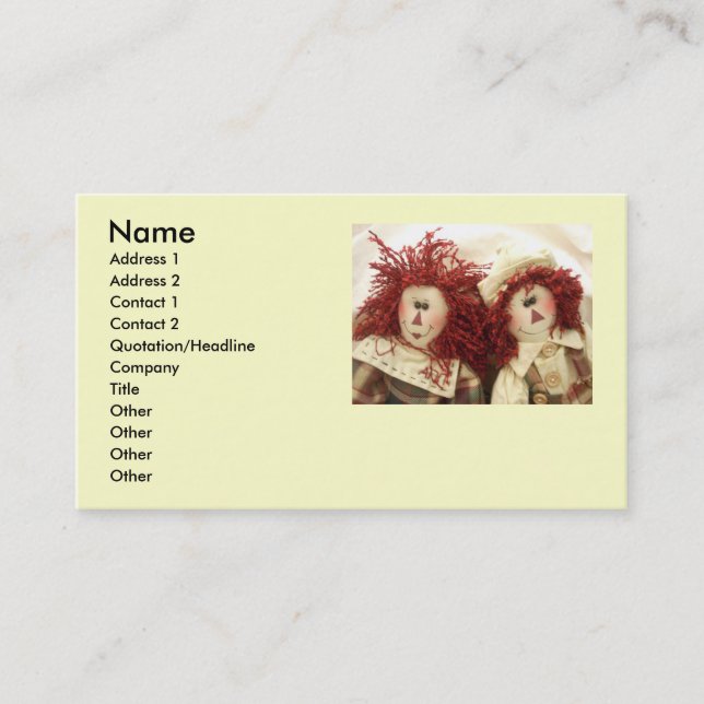 Tarjetas de visita Raggedy de las muñecas… (Anverso)
