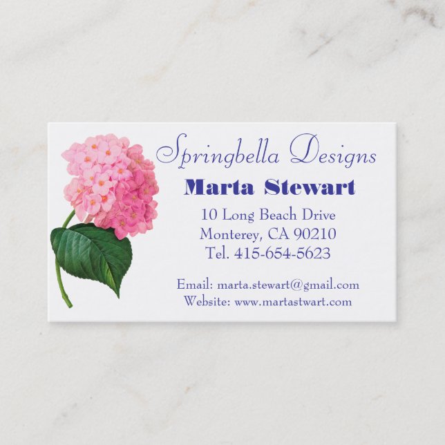 Tarjetas de visita Redoute Pink Hydrangea Flowers (Anverso)