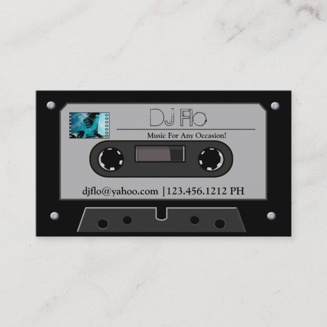 tarjetas de visita retras de DJ de la cinta de (Anverso)
