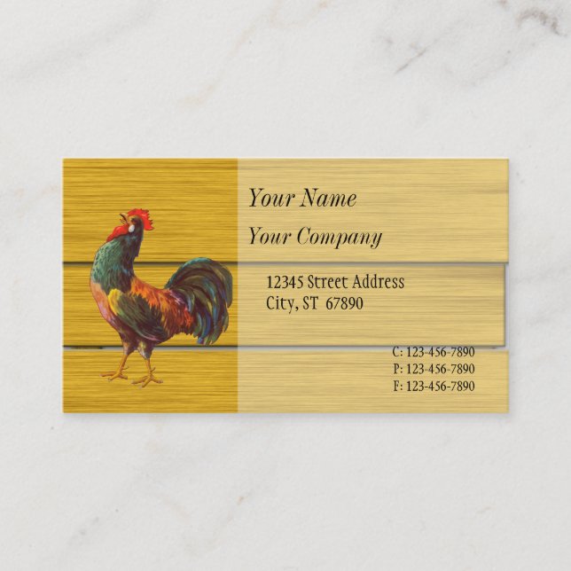 Tarjetas de visita Retro Rooster Faux Wood Persona (Anverso)