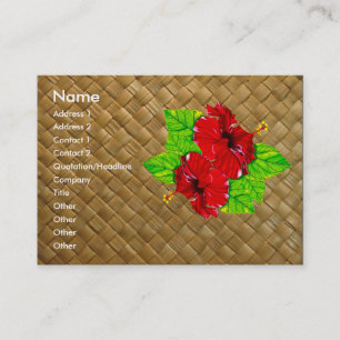 Tarjetas de visita rojas de Lauhala del hibisco