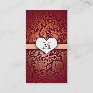 tarjetas de visita rojas del monograma del corazó