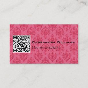 Tarjetas de visita rosadas del CÓDIGO del damasco